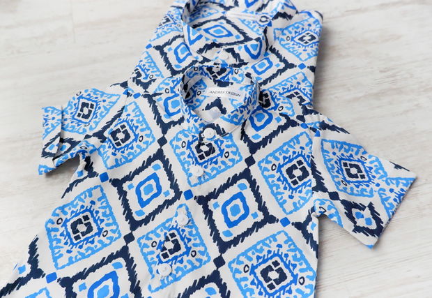 Rochie Mama si Camasi Tata Fiu Albastru cu Alb