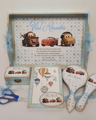 Set personalizat pentru taierea motului / 1an, baieti, tema masini, Cars