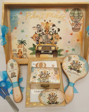 Set personalizat pentru taierea motului / 1an, baieti, tema Safari / Jungla / Animalute / Baloane