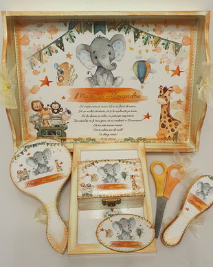 Set personalizat pentru taierea motului / 1an, baieti, tema Safari / Jungla / Elefantel