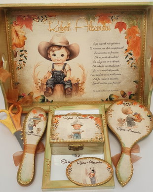 Set personalizat pentru taierea motului / 1an, baieti, tema Fermier