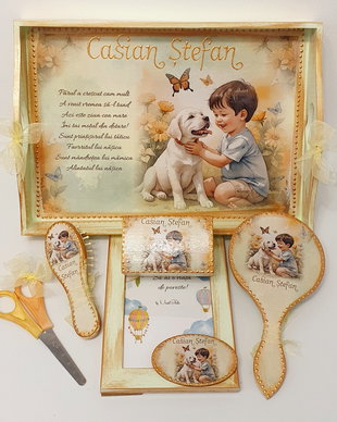 Set personalizat pentru taierea motului / 1an, tema Baiat si Catele
