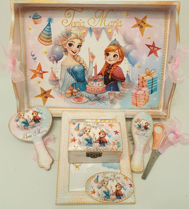 Set personalizat pentru taierea motului / 1an, tema Elsa, Frozen