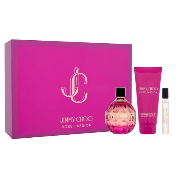 Set Jimmy Choo Rose Passion: Apa de Parfum 100 ml + Apa de Parfum Travel Size 7.5 ml + Lotiune de Corp 100 ml