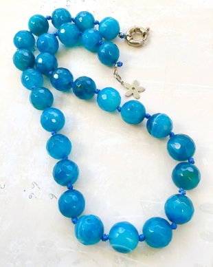 Colier agate bleu albastre