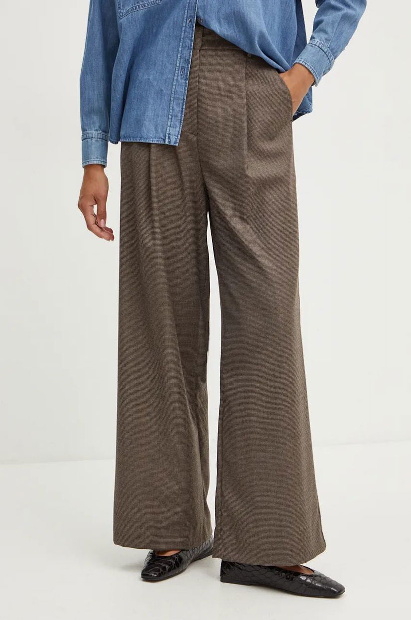 Weekend Max Mara pantaloni de lana culoarea maro, lat, high waist, 2425136142600