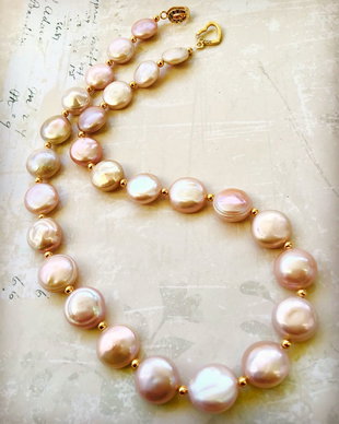 Set Colier și cercei perle baroc crem rose