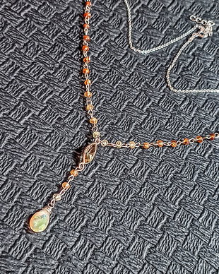 Colier argint opal de foc etiopian hessonit citrin conector lant argint ombre gradient degrade minimalist boho chic trendy - Transport gratuit