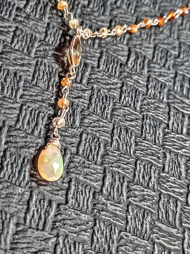 Colier argint opal de foc etiopian hessonit citrin conector lant argint ombre gradient degrade minimalist boho chic trendy - Transport gratuit