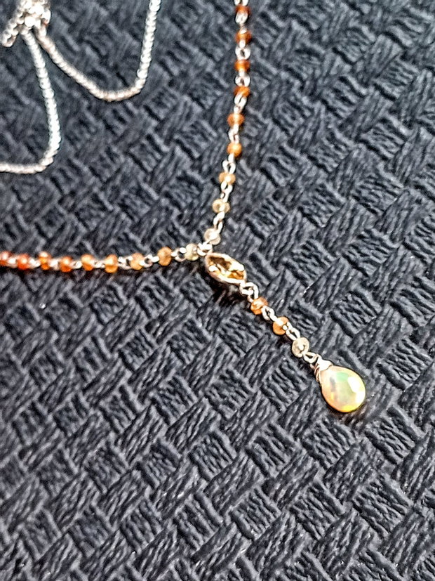 Colier argint opal de foc etiopian hessonit citrin conector lant argint ombre gradient degrade minimalist boho chic trendy - Transport gratuit
