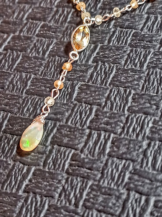 Colier argint opal de foc etiopian hessonit citrin conector lant argint ombre gradient degrade minimalist boho chic trendy - Transport gratuit