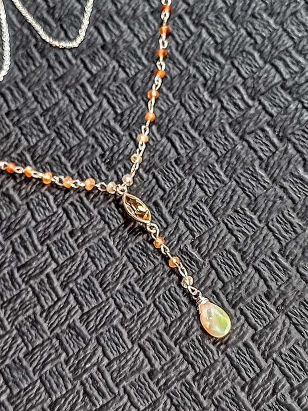 Colier argint opal de foc etiopian hessonit citrin conector lant argint ombre gradient degrade minimalist boho chic trendy - Transport gratuit