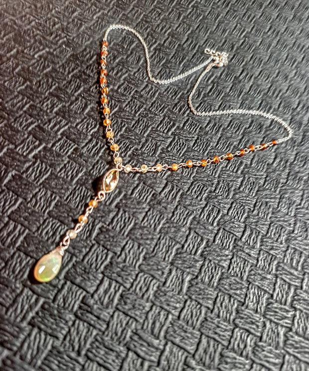 Colier argint opal de foc etiopian hessonit citrin conector lant argint ombre gradient degrade minimalist boho chic trendy - Transport gratuit