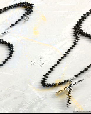 Colier CHOKER Turmalina neagra & cruce aurie