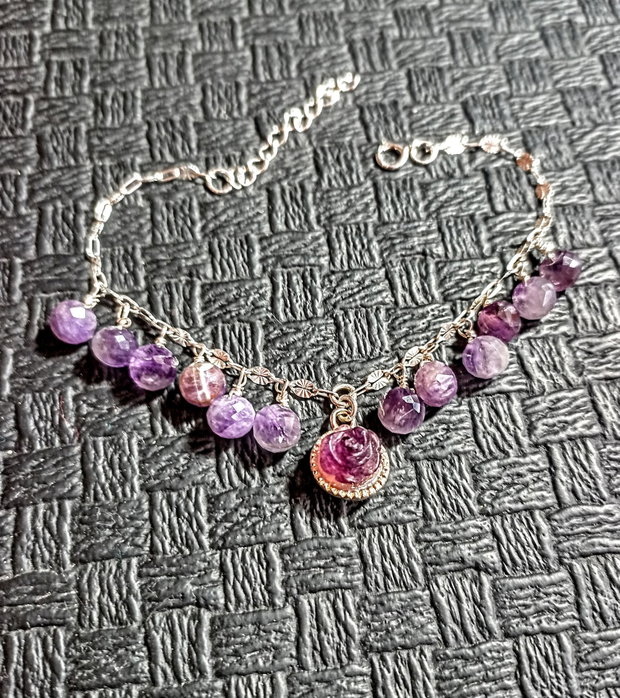 Bratara argint ametist charms floare lant argint boho chic trendy - Transport gratuit