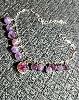 Bratara argint ametist charms floare lant argint boho chic trendy - Transport gratuit