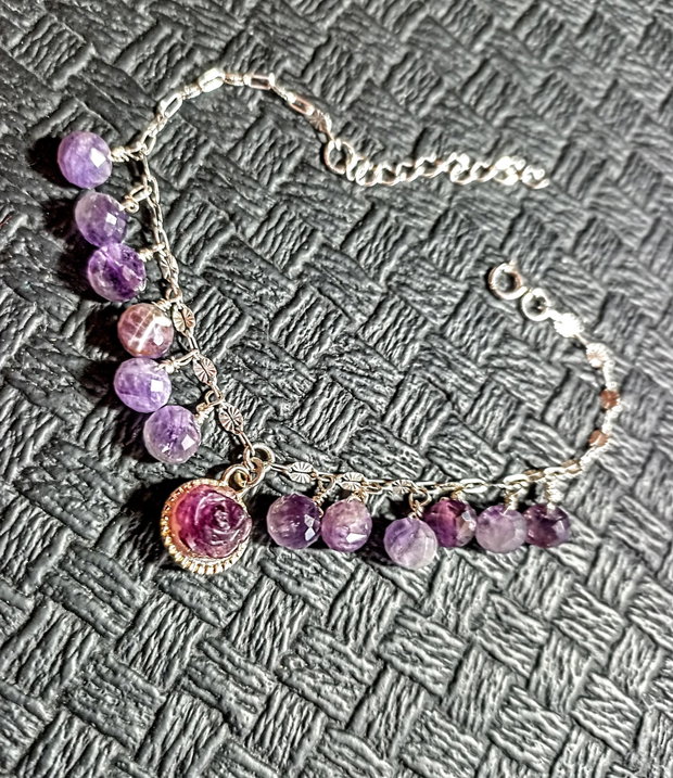 Bratara argint ametist charms floare lant argint boho chic trendy - Transport gratuit