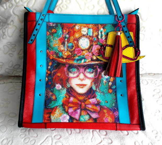 Geanta piele naturala*Tote bag*Diamond Painting*Girl in Wonderland