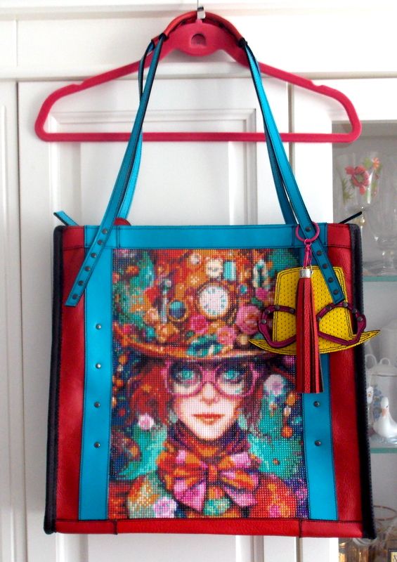 Geanta piele naturala*Tote bag*Diamond Painting*Girl in Wonderland