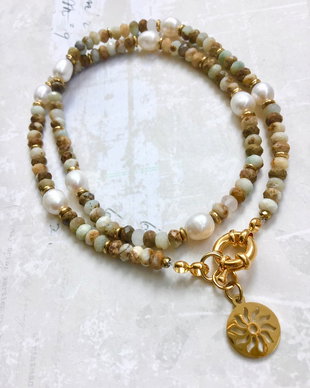 Colier CHOKER Hemimorfit & perle albe de cultura