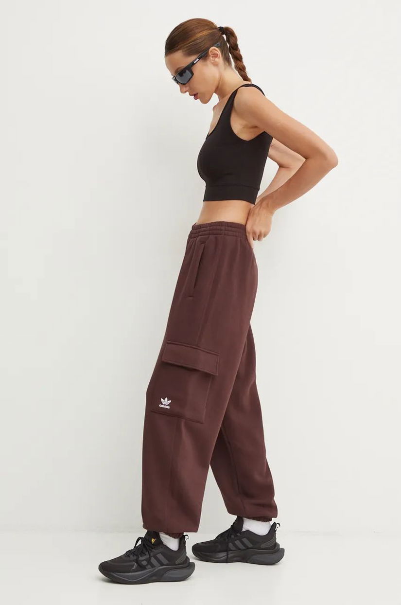 adidas Originals pantaloni de trening culoarea maro, neted, IW5722