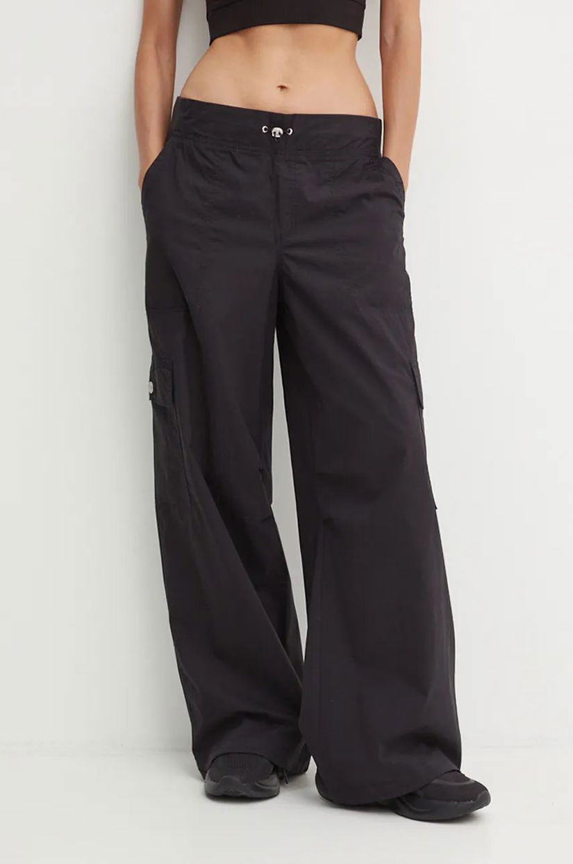 Dkny pantaloni femei, culoarea negru, lat, high waist, DP4P3468