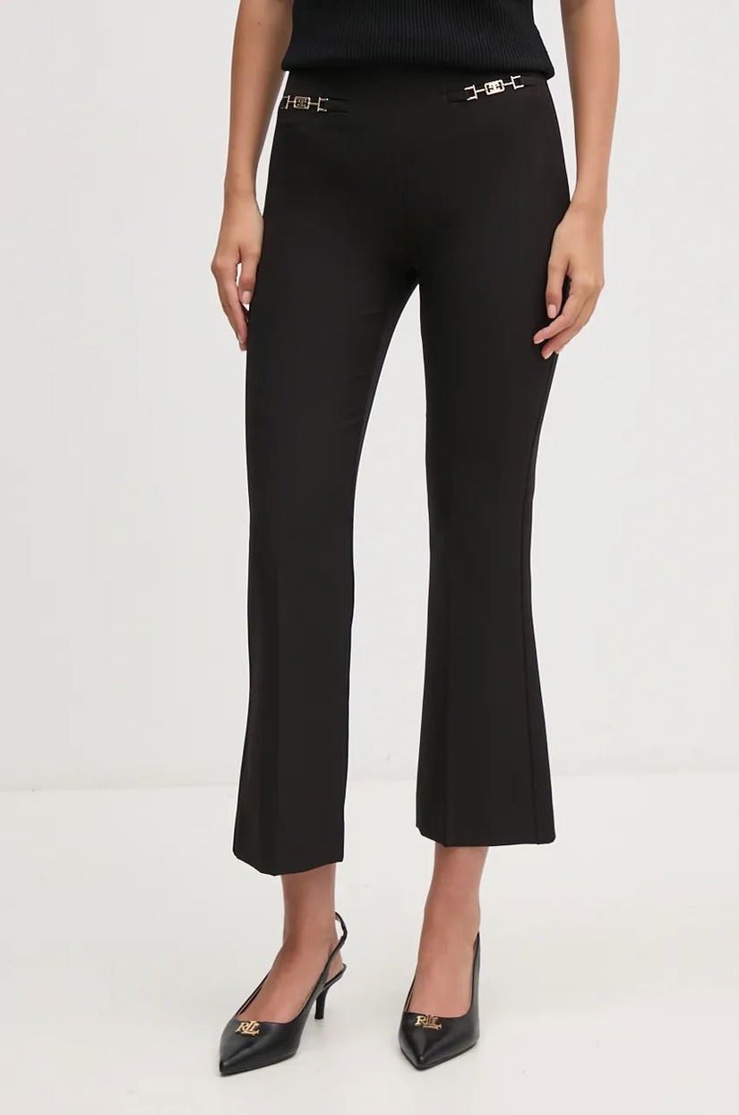 Gaudi pantaloni femei, culoarea negru, drept, high waist, 421FD25009