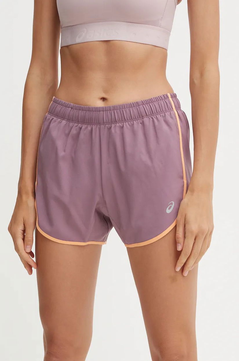 Asics pantaloni scurți de alergare Icon culoarea roz, modelator, medium waist, 2012C740