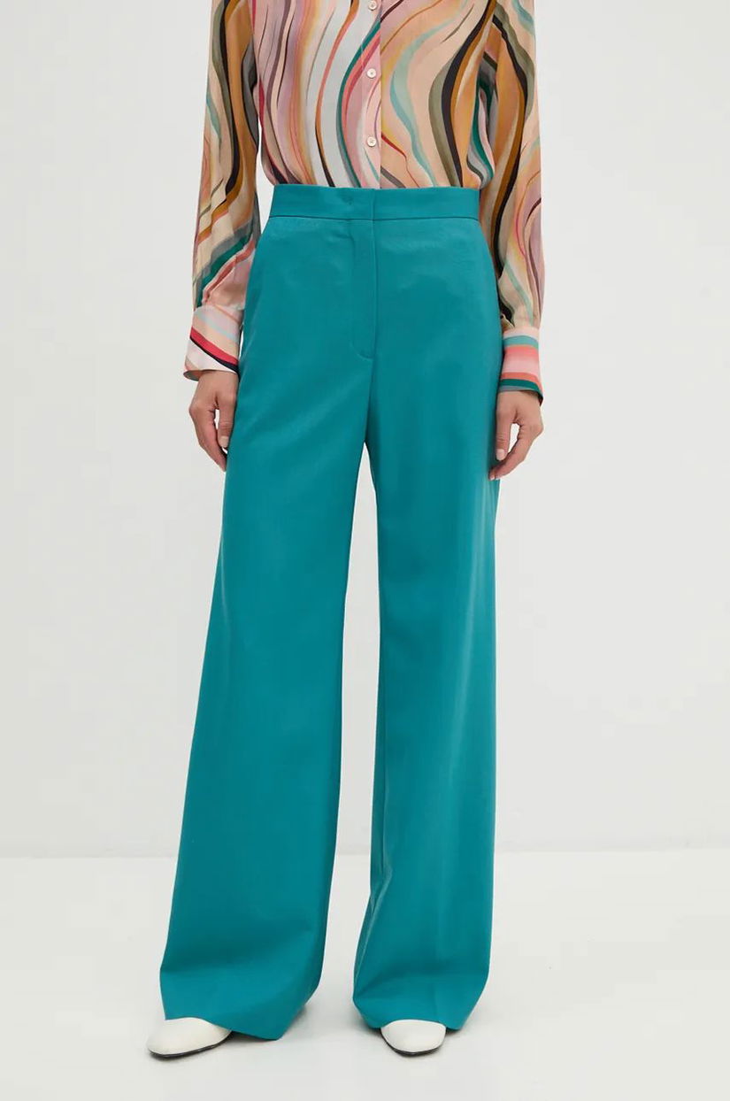 PS Paul Smith pantaloni de lana culoarea turcoaz, drept, high waist, W2R.206T.N31053