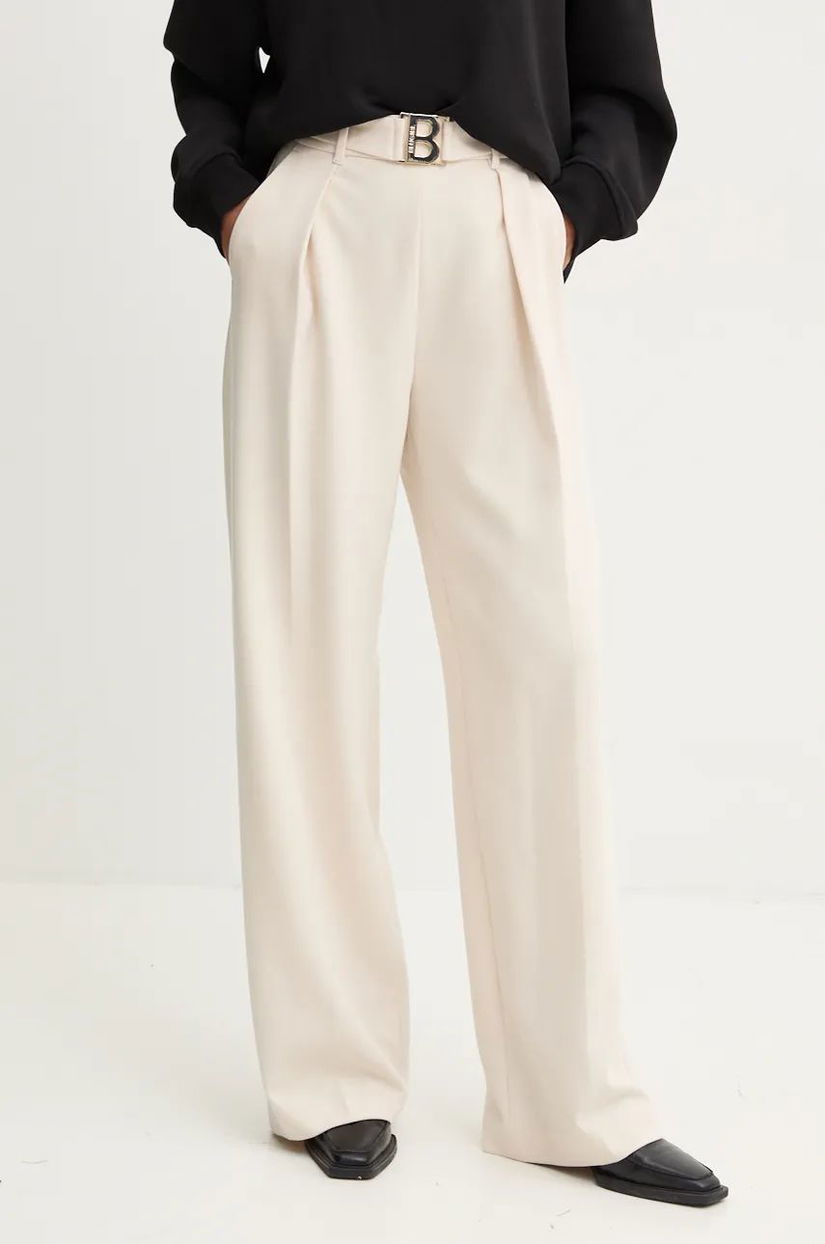 Blugirl Blumarine pantaloni femei, culoarea bej, lat, high waist, RF4062.T3190