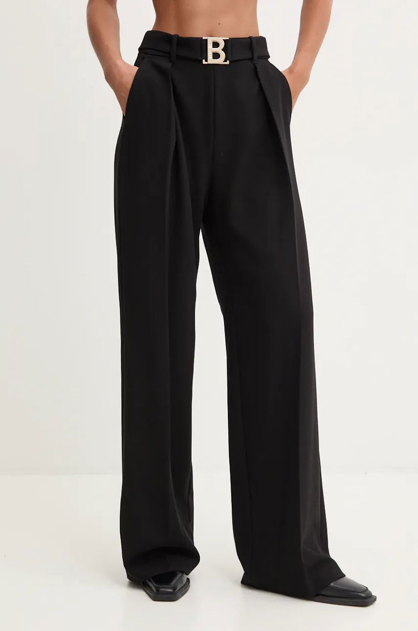 Blugirl Blumarine pantaloni femei, culoarea negru, lat, high waist, RF4062.T3190