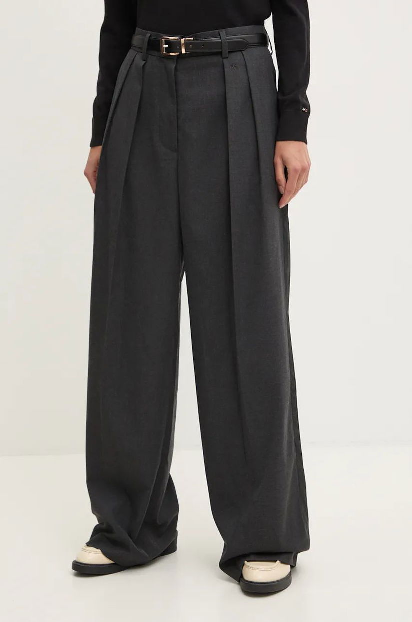 Dkny pantaloni femei, culoarea gri, drept, high waist, D2G4A194