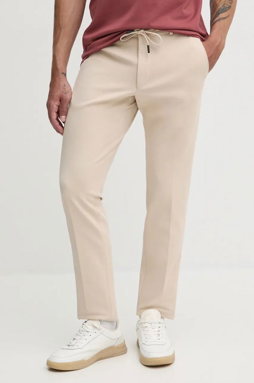 Karl Lagerfeld pantaloni barbati, culoarea bej, mulata, 544035.255056