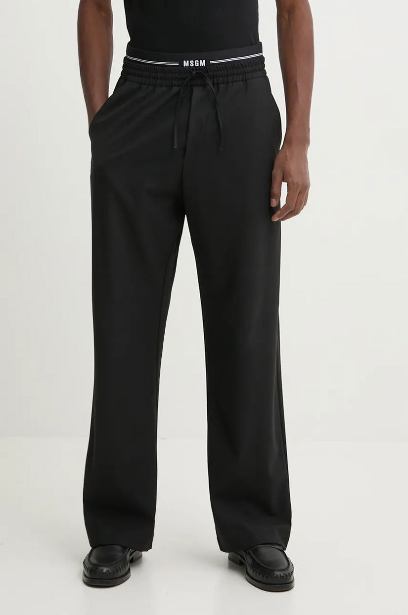 MSGM pantaloni de lana culoarea negru, drept, 3740MP09.247506