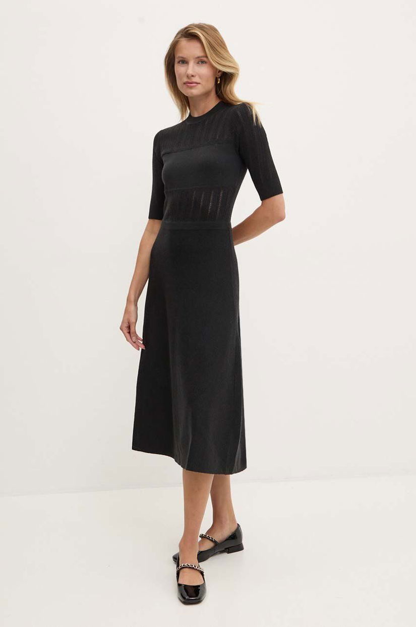 Dkny rochie din lana culoarea negru, midi, evazati, D2G4A155