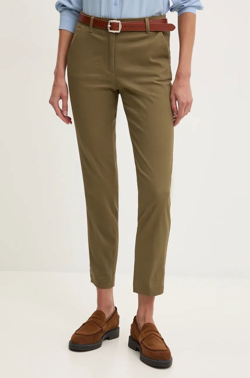 Sisley pantaloni femei, culoarea verde, drept, medium waist, 4AI655AH6