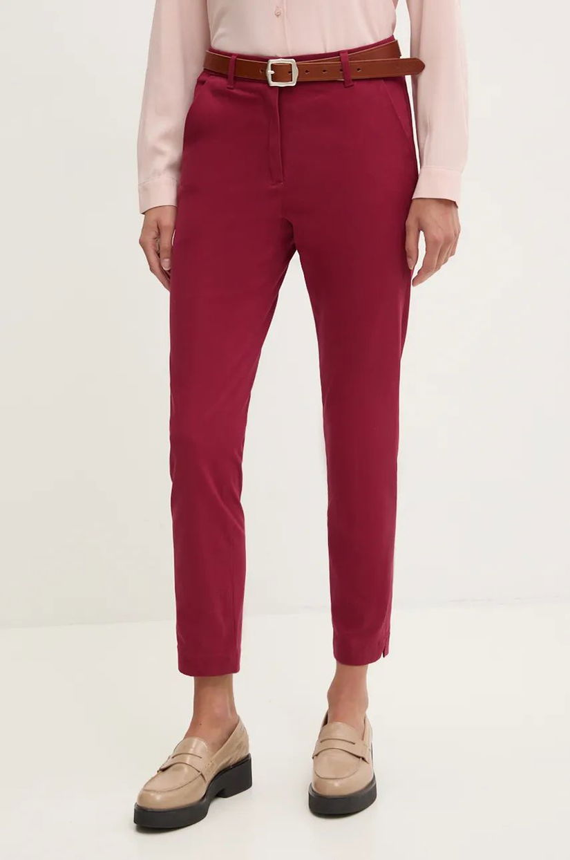 Sisley pantaloni femei, culoarea bordo, drept, medium waist, 4AI655AH6