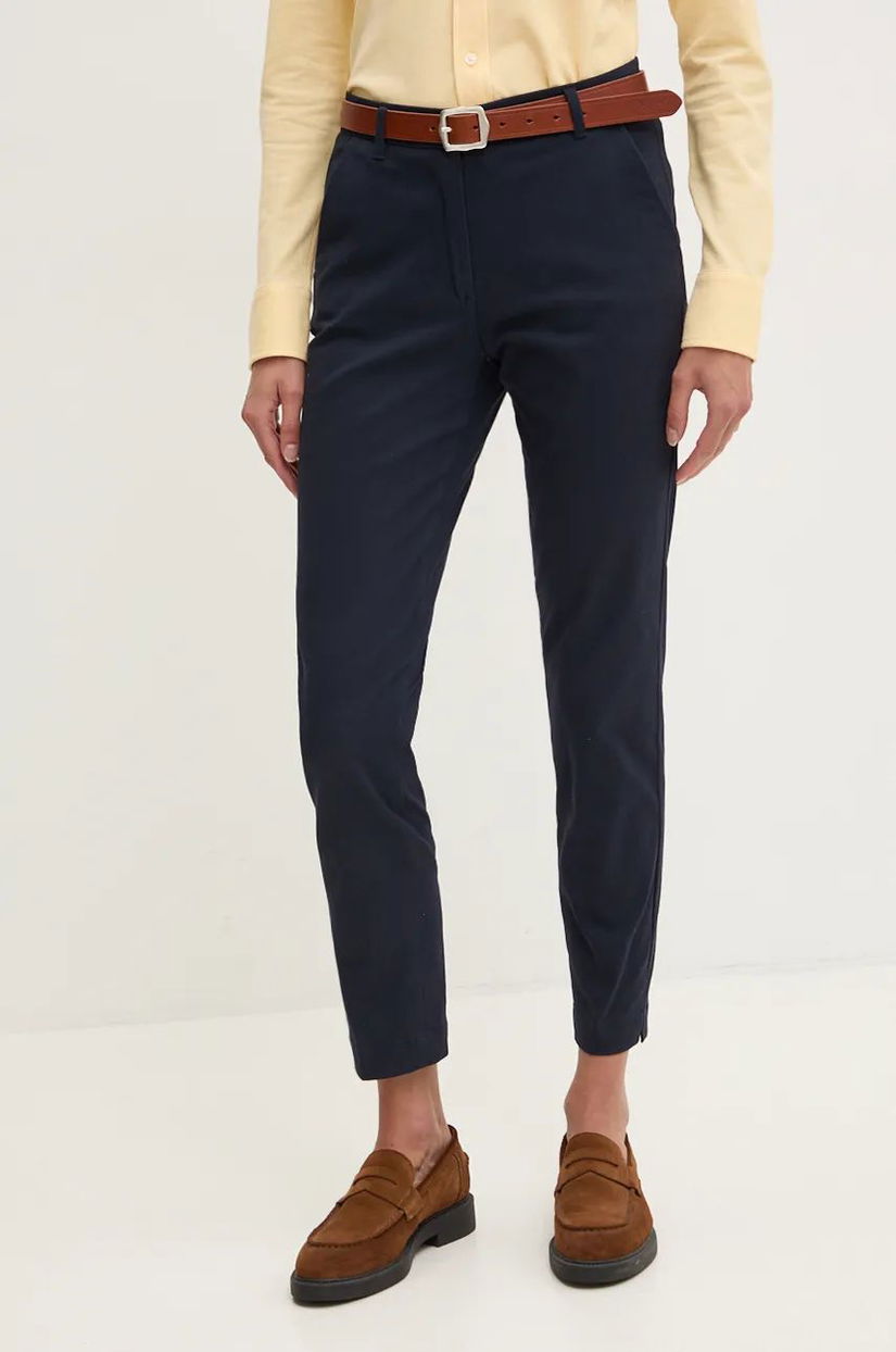 Sisley pantaloni femei, culoarea albastru marin, drept, medium waist, 4AI655AH6