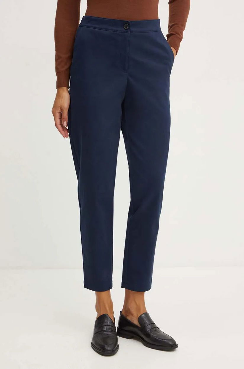 BOSS pantaloni femei, culoarea albastru marin, drept, high waist, 50528486