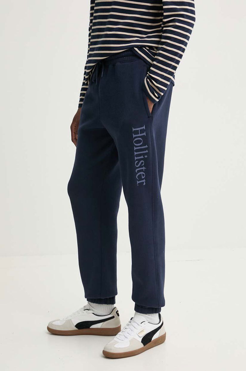 Hollister Co. pantaloni de trening culoarea albastru marin, cu imprimeu, KI334-4112