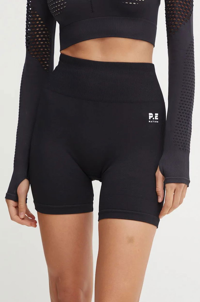 P.E Nation pantaloni scurți de antrenament Restore Seamless culoarea negru, neted, medium waist, 243S296