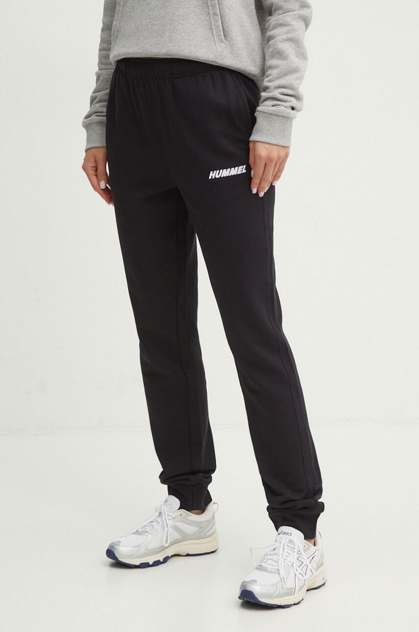 Hummel pantaloni de trening din bumbac culoarea negru, neted, 225890