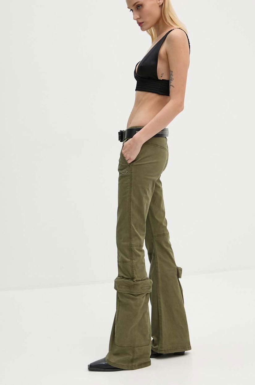 Diesel pantaloni P-OWER femei, culoarea verde, evazati, high waist, A14291.0SKAM