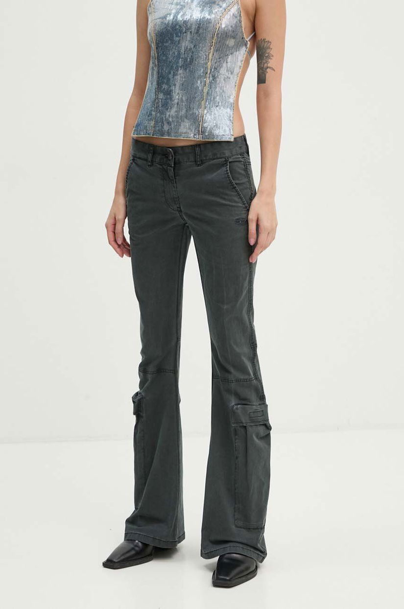 Diesel pantaloni P-OWER femei, culoarea gri, evazati, high waist, A14291.0SKAM