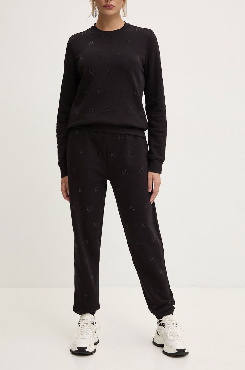 Karl Lagerfeld pantaloni femei, culoarea negru, cu imprimeu, 246W1009