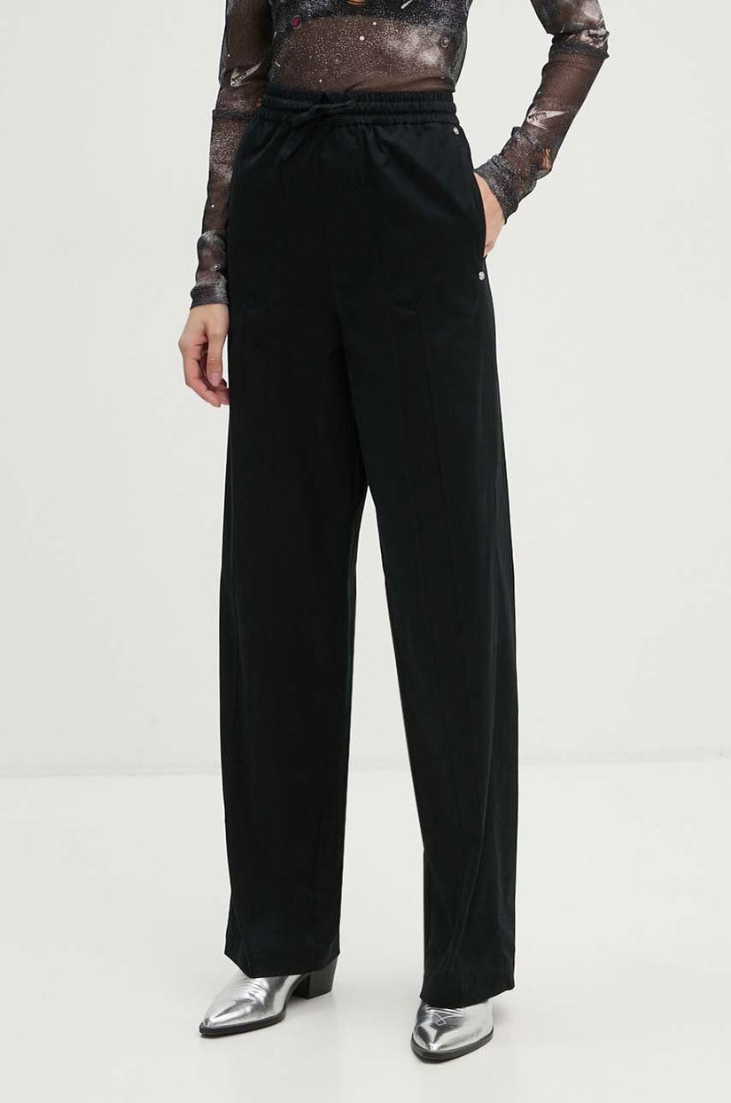 Moschino Jeans pantaloni femei, culoarea negru, drept, high waist, A0324 8724