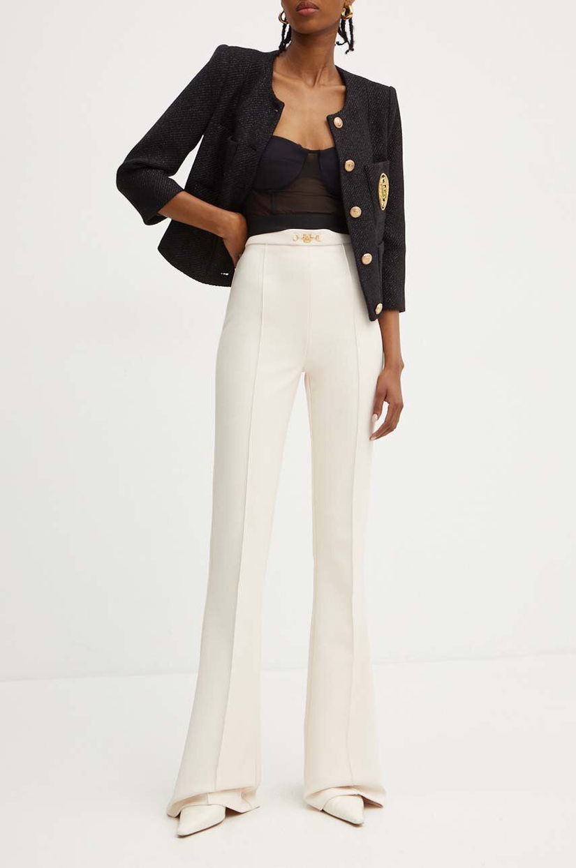 Elisabetta Franchi pantaloni femei, culoarea bej, evazati, high waist, PA02246E2