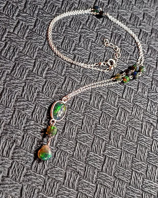 Colier argint opal de foc etiopian negru conector lant argint minimalist boho chic trendy - Transport gratuit