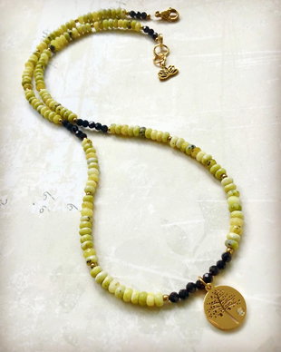 Colier CHOKER cuart lemon, Turmalina neagra & copacul vietii