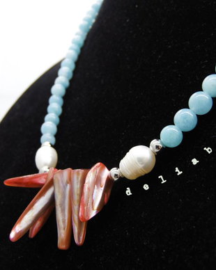 Colier handmade - angelit, sidef si perle cultura (cod1061)
